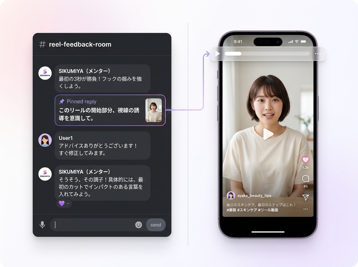 Discordで動画の冒頭にフィードバックしている様子（イメージ）